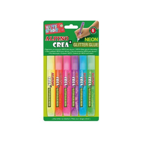 ALPINO Blister 6 glitter purpurina neón DE000008, (1 u.)