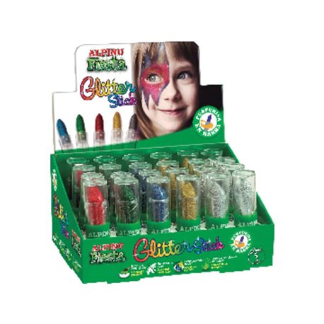 ALPINO Expositor maquillaje Glitter Stick 24 ud Colores surtidos Sistema retractil DL000074, (1 u.)