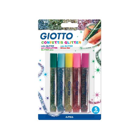 GIOTTO BLISTER 5 TUBOS COLA GLITTER 10,5 ML. CONFETTIS SURTIDOS REF. 545400, (1 u.)