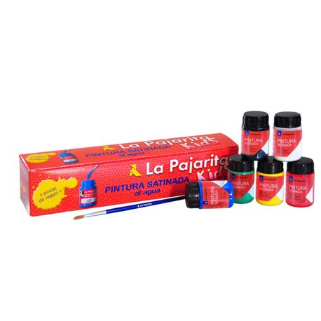 LA PAJARITA Pinturas   Caja 6 Ud Satinada agua + Pincel Div colores PTE, (1 u.)