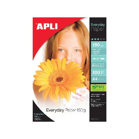 APLI Papel fotografico Everyday Paquete 100 hojas A4 180 G Brillo 11475, (1 u.)